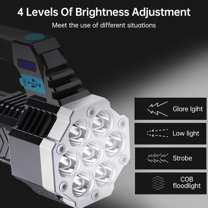Portable Flashlight / Torch COB 7LED Hand Light USB Rechargeable Light with Side Light (1 Pc)