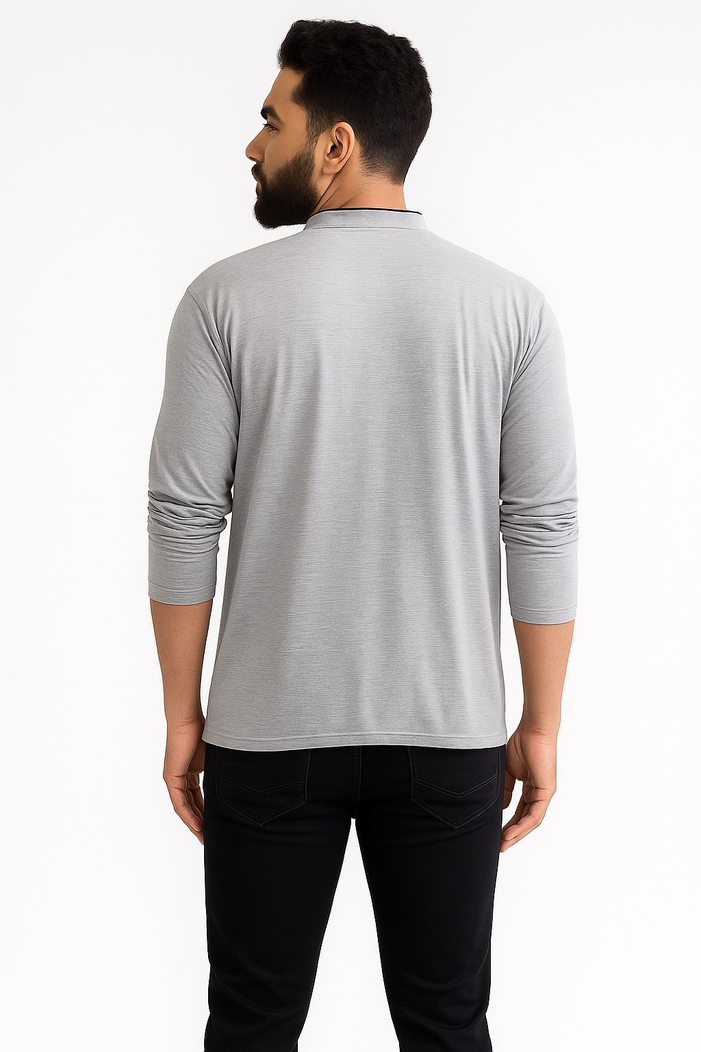 Solid Men Mandarin Collar Full Sleeves T-Shirt | Mens Full Sleeves Cotton Tshirt | Regular Fit Cotton Tshirt for Men