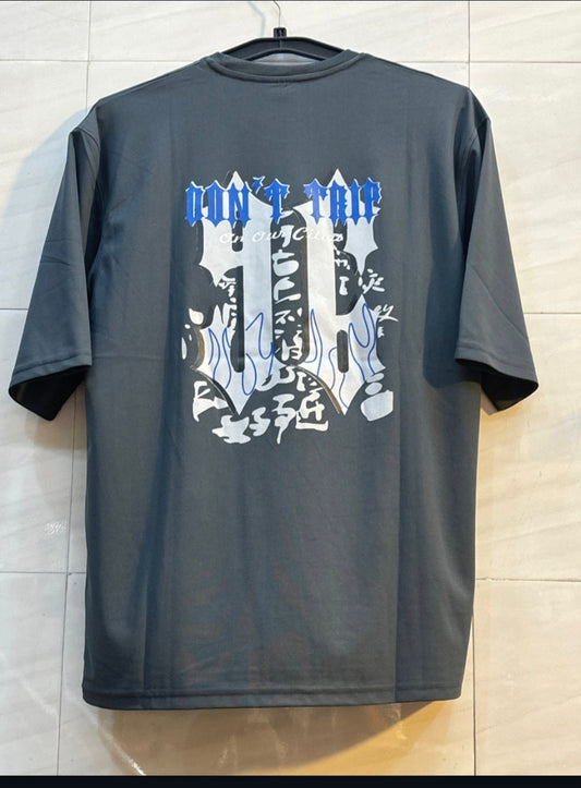 Dark Grey Printed T-Shirt – "DON’T TRIP" Streetwear Casual