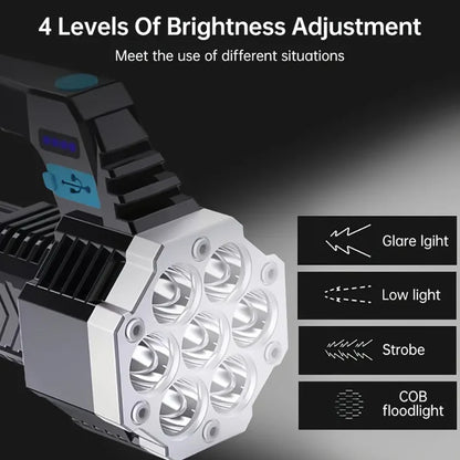 Portable Flashlight / Torch COB 7LED Hand Light USB Rechargeable Light with Side Light (1 Pc)