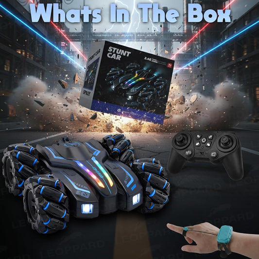 RC 4x4 Wheel Drive High-Speed Double Sided 2.4GHz Remote Watch Control Smoke Drift Stunt Off Road Cars 360° Rotation Toys For Kids & Adults Boys & Girls [GestureX Smart RC Car