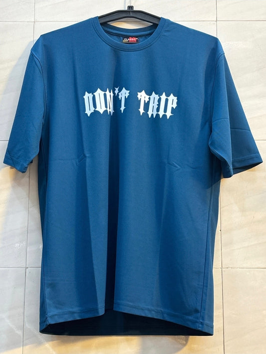 Blue Printed T-Shirt – "DON’T TRIP" Cool Round Neck