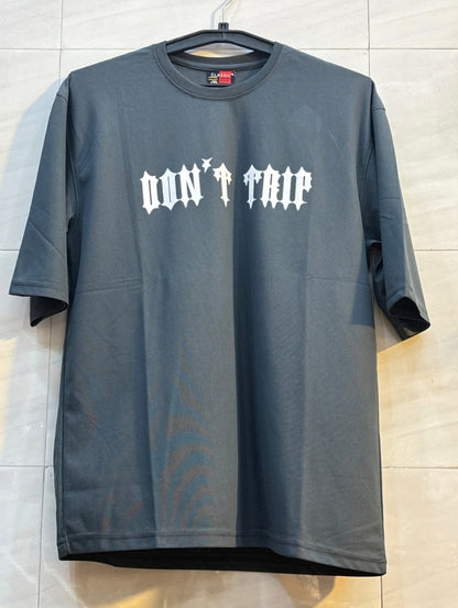 Dark Grey Printed T-Shirt – "DON’T TRIP" Streetwear Casual