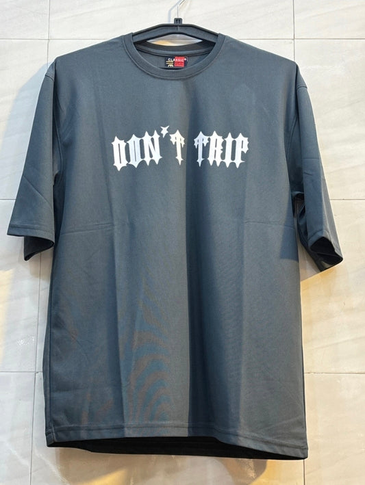 Dark Grey Printed T-Shirt – "DON’T TRIP" Streetwear Casual