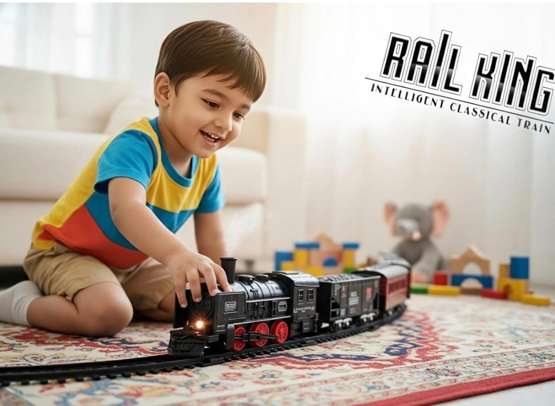 Train Set for Kids | Battery Operated Railway Track Toy with Light, Sound & Water Steam