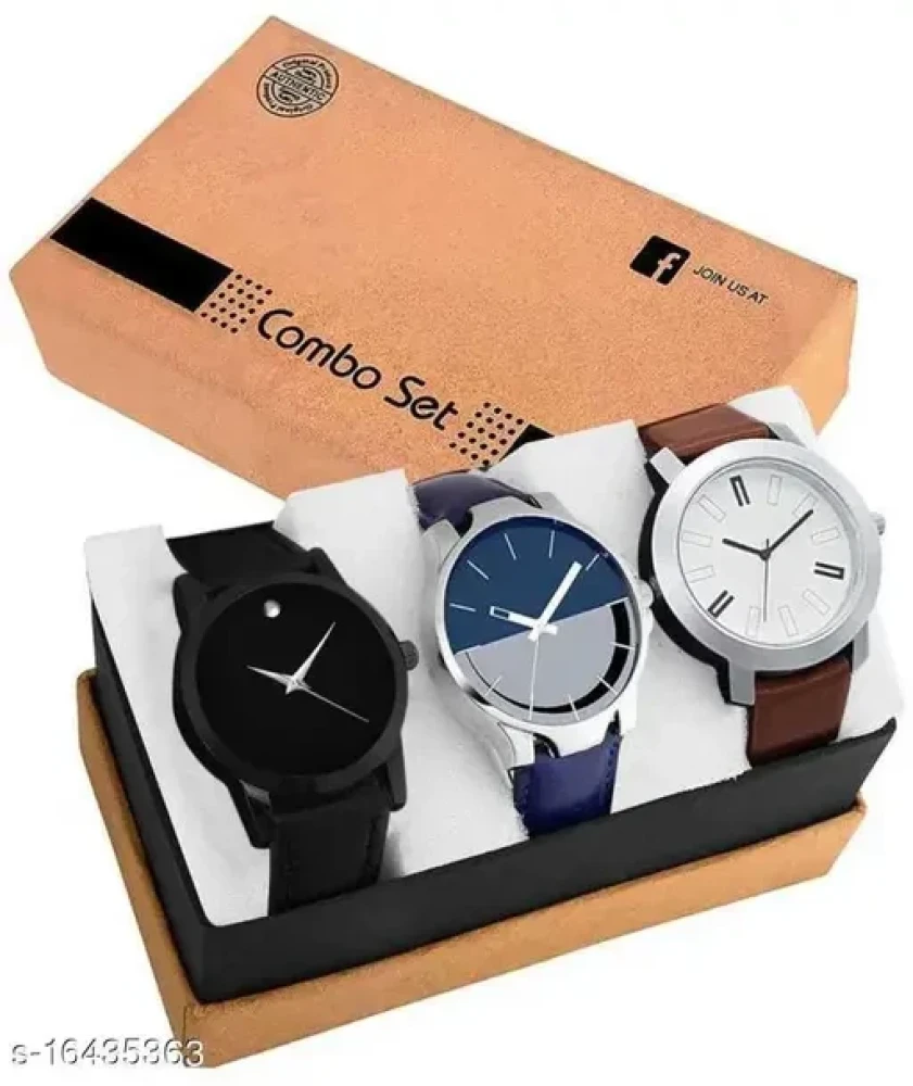 Attractive Men Multicolor Leather Analog Watch (Pack of 3)